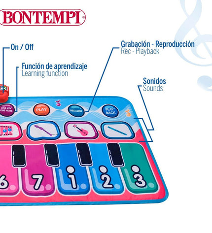 Colorful Bontempi educational music toy for children, featuring various small musical instruments and learning tools.