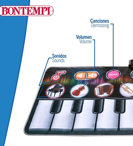 Colorful Bontempi educational music set for children, includes various small percussion instruments and musical toys.