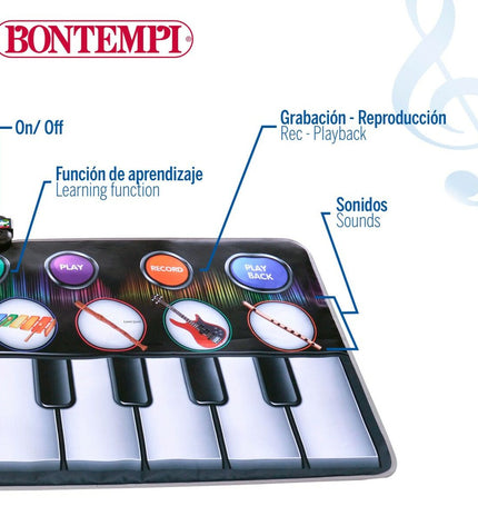 Colorful Bontempi educational music set with toy instruments for children, including drums, xylophones, and tambourines for kids' play.