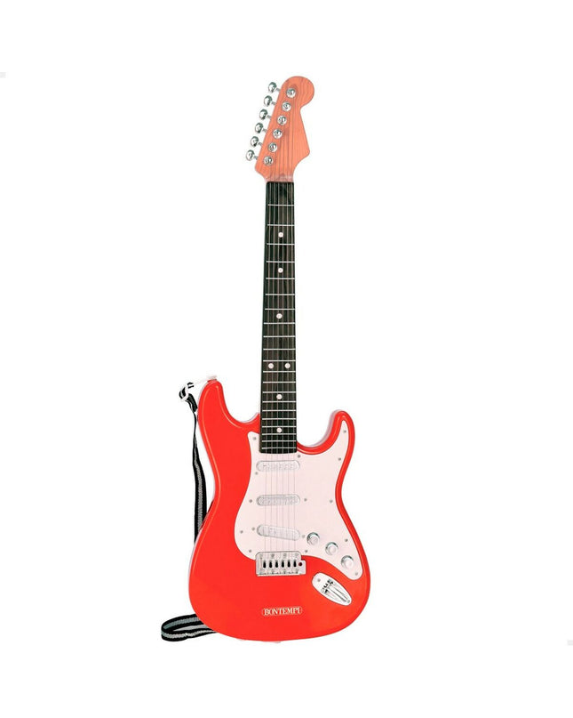 Colorful Bontempi kindergarten guitar toy with a small wooden body, strings, and bright design, ideal for children's musical play.