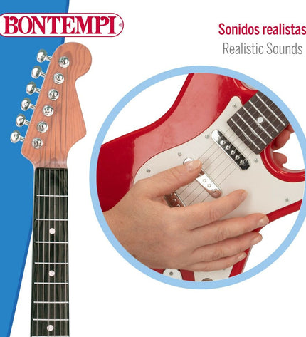 Colorful Bontempi kindergarten guitar toy, lightweight plastic musical instrument for children, with bright design and small size.