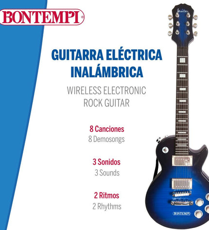 Colorful Bontempi Rock toy guitar for kids, lightweight plastic musical instrument for children’s play and learning.