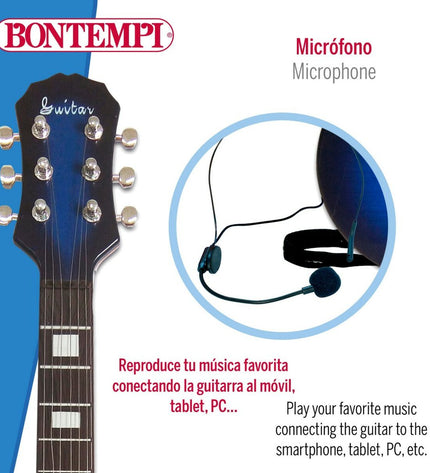 Colorful Bontempi Rock toy guitar for kids, featuring bright design and small size, ideal for young children’s musical play and learning.