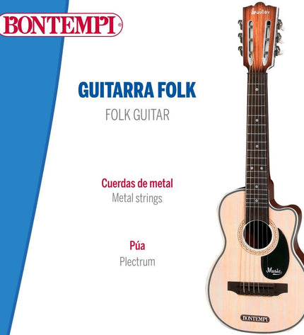 Colorful Bontempi Kindergitaar Folk toy guitar for children, featuring vibrant design and small size for young musicians.