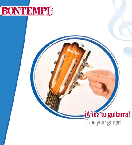 Colorful Bontempi Folk toy guitar for kids, vibrant wooden musical instrument with strings and playful design for young children.