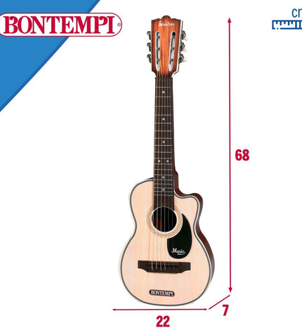 Bontempi Kindergitaar Folk toy guitar for children, colorful wooden musical instrument with strings and a playful design.