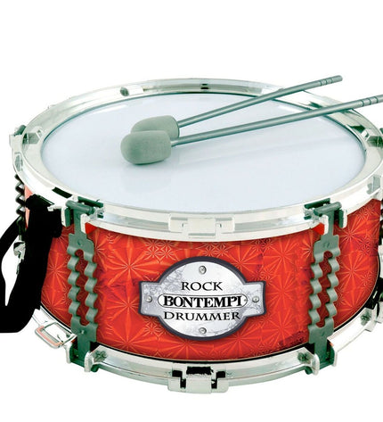 Set of four Bontempi plastic drums, colorful children's musical instruments, 30.5 x 13.5 x 30.5 cm, ideal for kids' play and music.