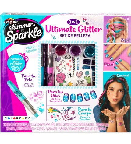 Cra-Z-Art Schoonheidsset with 4 pretend nail, hair, and body accessories for children, in purple, 2 x 13 x 2 cm, colorful playset.