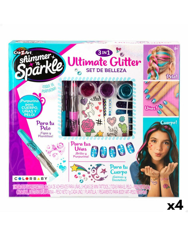 Cra-Z-Art schoonheidsset with 4 pretend nail, hair, and body accessories for children, including purpurine-colored items.