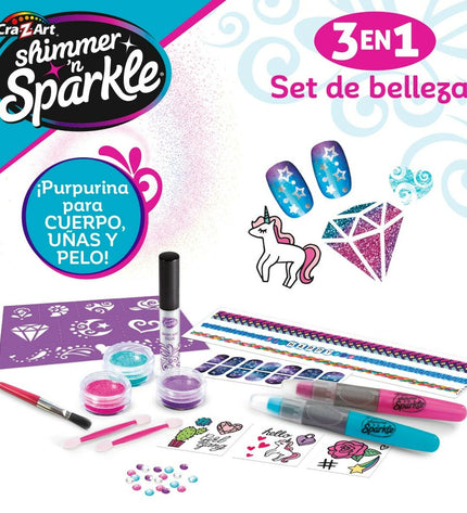Cra-Z-Art Schoonheidsset with 4 toy grooming tools for kids, including nail, hair, and body accessories in purple color.