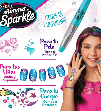 Cra-Z-Art Schoonheidsset with 4 pretend nail, hair, and body accessories for kids, featuring purple-themed play tools and items.
