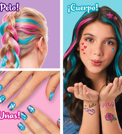 Cra-Z-Art beauty set with 4 pieces including nail, hair, and body accessories for children, in purple, 2x13x2 cm.