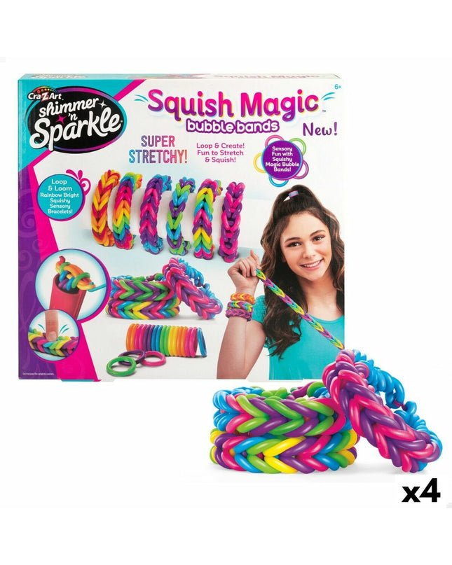 Cra-Z-Art plastic jewelry making kit with four colorful bracelet charms in various shapes and sizes for creative craft activities.