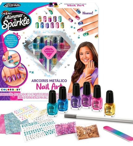 Cra-Z-Art Schoonheidsset met regenboog nagels, 4 metalen speelgoed imiteerspelletjes voor kinderen, kleurrijk en speels ontwerp