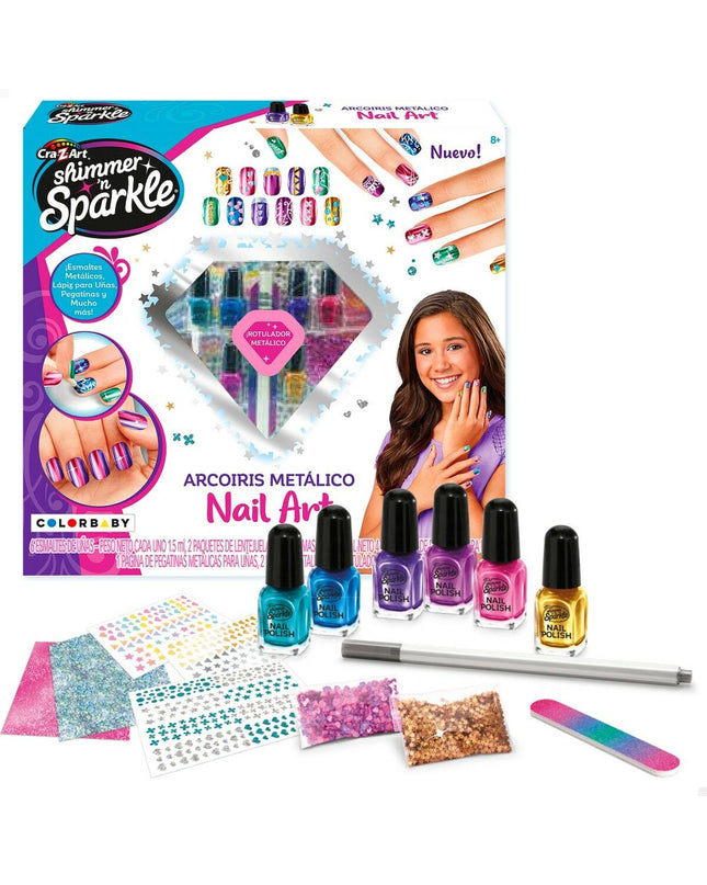 Cra-Z-Art Schoonheidsset met regenboog nagels, 4 metalen speelgoed imiteerspelletjes voor kinderen, kleurrijk en speels ontwerp