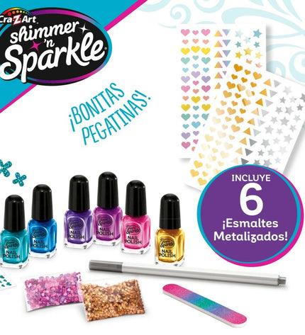 Cra-Z-Art Schoonheidsset met 4 metalen regenboog nagelverzorgingsspellen voor kinderen, speelgoed en imiteerspelletjes.