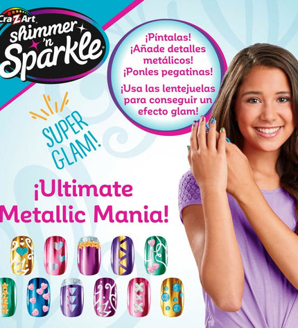 Cra-Z-Art schoonheidsset met metalen regenboog nagels, 4 stuks, speelgoed en imiteerspel voor kinderen, kleurrijk en speels design.