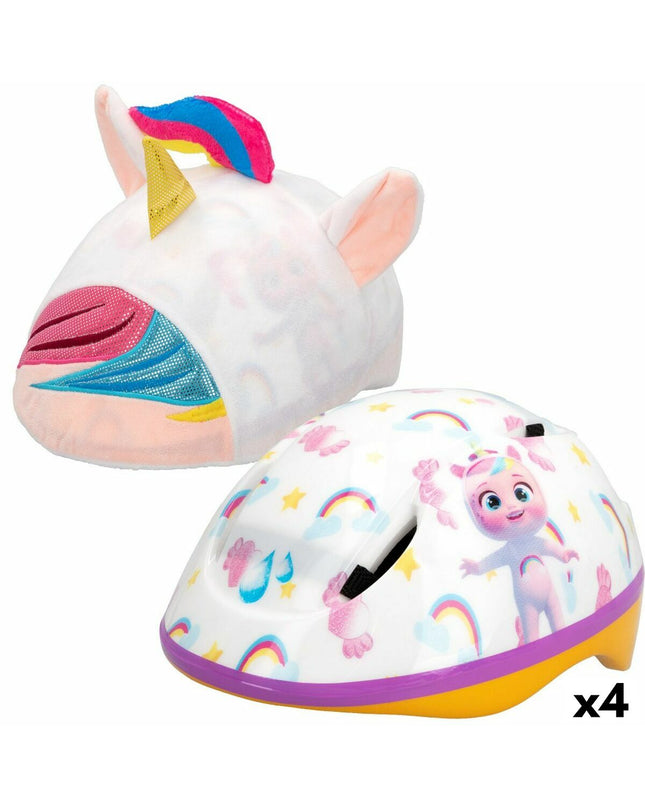 Cry Babies Dreamy children's sports helmet set with four pink helmets, adjustable size 52-55 cm, for outdoor and cycling safety.
