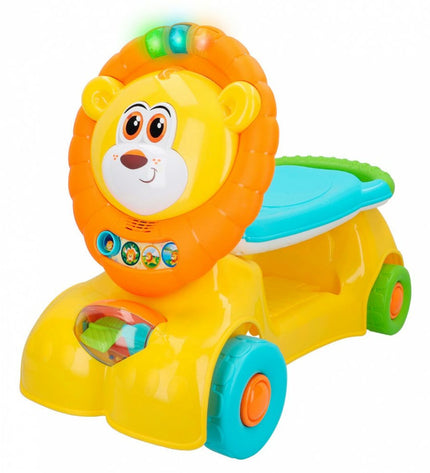 Two Winfun lion-themed light-up and sound toy tricycles for children, measuring 57x42x26 cm, suitable for outdoor play.