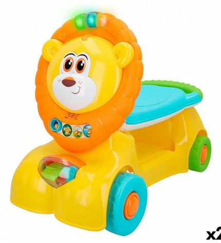 Two Winfun lion-themed ride-on toys with lights and sounds, measuring 57x42x26 cm, designed for children’s outdoor play.