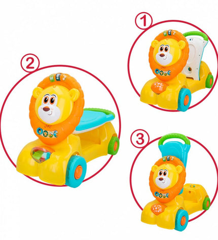 Pair of Winfun lion themed light and sound ride-on toys for children, measuring 57x42x26 cm, suitable for outdoor play.
