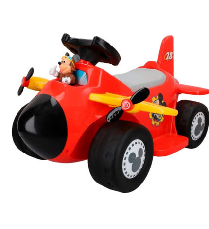 Mickey Mouse-themed 6V children's electric ride-on airplane toy with battery, designed for outdoor play and fun.