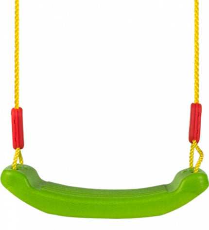 Set of four Colorbaby swinging chairs, 43 x 175 x 17 cm, designed for outdoor play and relaxation for children.