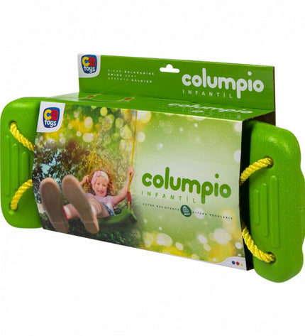 Set of four Colorbaby swing chairs, 43x175x17 cm, designed for outdoor play and relaxation in the playground or garden.