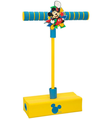 Four Mickey Mouse 3D pogo jumpers for kids, colorful outdoor recreational sports equipment featuring Mickey Mouse designs.
