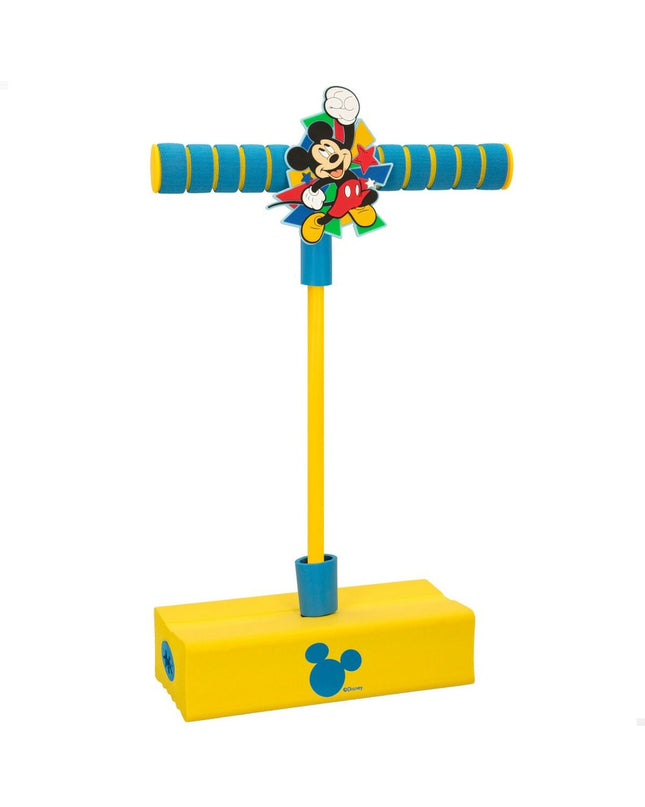 Four Mickey Mouse 3D pogo jumpers for kids, colorful outdoor recreational sports equipment featuring Mickey Mouse designs.