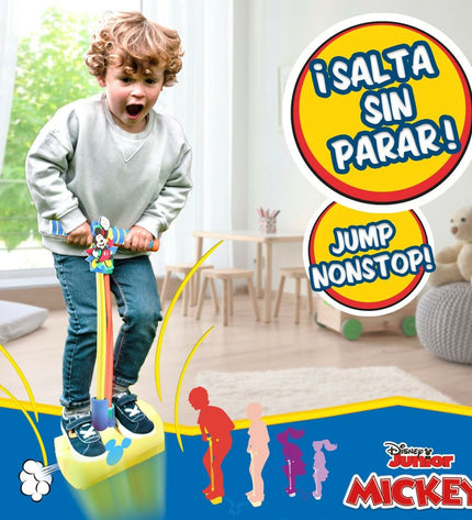 Four Mickey Mouse 3D pogo jumpers for kids, colorful outdoor recreational sports toy, ideal for active play and outdoor fun.