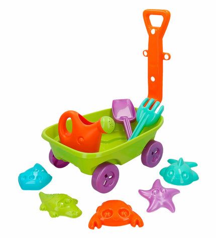 Colorbaby 12-piece plastic toy wheelbarrow set, colorful and lightweight for outdoor play and imaginative games.