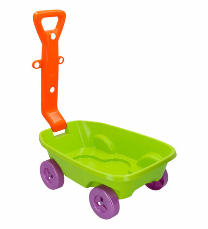 Colorbaby strandspeelgoedset with 12 plastic toy wheelbarrows in bright colors, suitable for outdoor play and imaginative games.