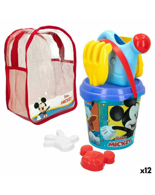 Set of 12 Mickey Mouse plastic beach toys, 18 cm in size, ideal for outdoor play and fun with kids.