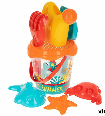 Colorbaby polypropyleen strandspeelgoedset with 16 colorful pieces for outdoor play and fun activities.