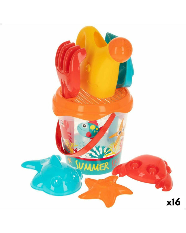 Colorbaby polypropyleen strandspeelgoedset with 16 colorful pieces for outdoor play and fun activities.