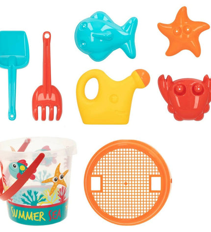 Colorbaby polypropyleen strandspeelgoedset with 16 pieces, suitable for outdoor play and sports activities.