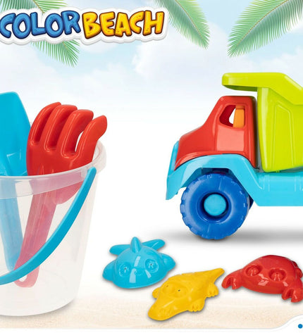 Colorbaby polypropyleen strandspeelgoedset with 8 colorful pieces for outdoor play and sports activities.