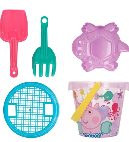 Peppa Pig strandspeelgoedset with 24 pieces, colorful plastic toys for outdoor play, 14 x 12.5 x 14 cm.