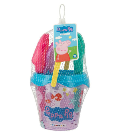 Peppa Pig strand speelgoedset with 24 pieces, includes colorful beach toys and games in a compact 14x12.5x14 cm package.