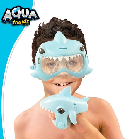 Eolo water pistol and diving goggles set with shark design, 18x15x8.5 cm, suitable for outdoor water play, four-piece set.