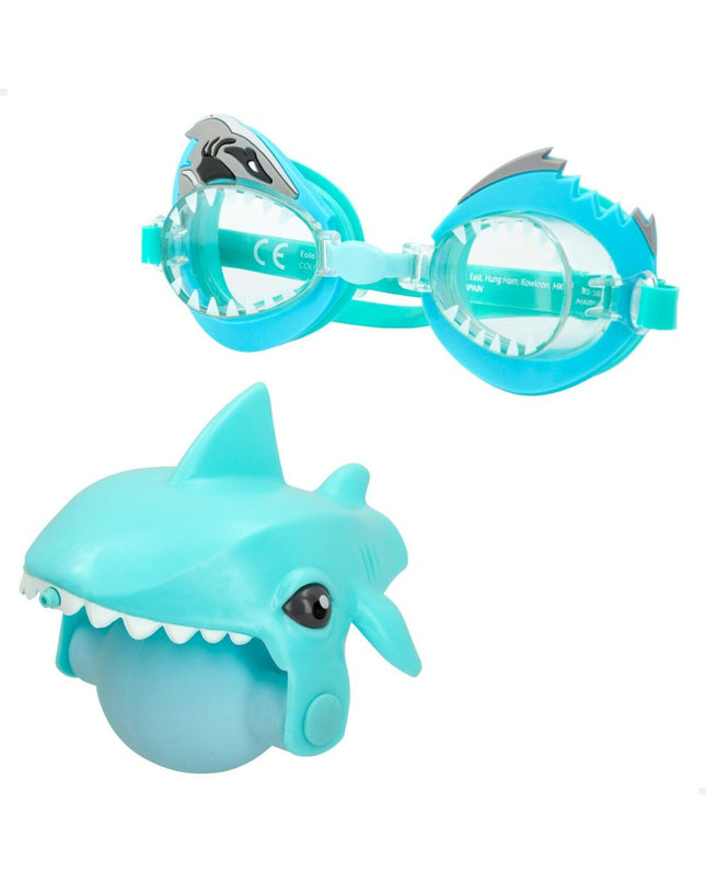 Set of six Eolo Shark water pistols in blue with shark design, measuring 13.5 x 5.5 x 3 cm, for outdoor water play and fun.