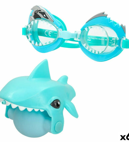 Eolo Shark water pistol set with six small toy water guns, blue and white shark design for outdoor water play.