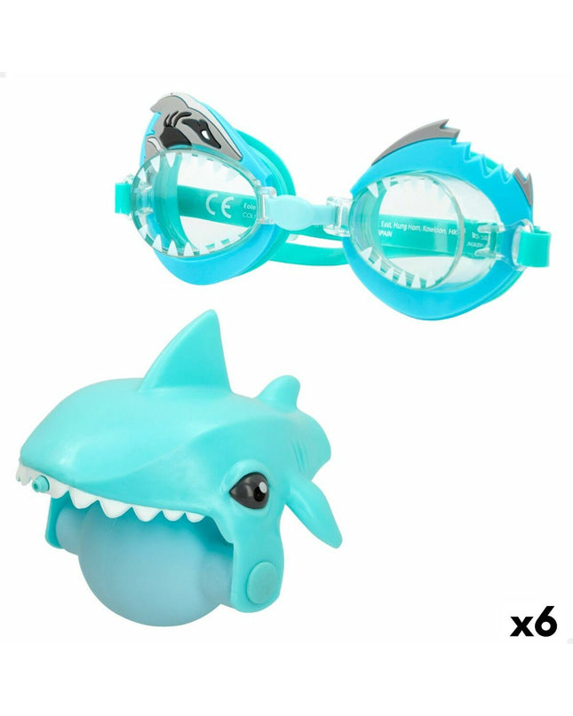 Eolo Shark water pistol set with six small toy water guns, blue and white shark design for outdoor water play.