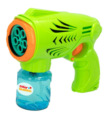 Colorbaby green bubble blowing toy set with 6 colorful bubble solutions in 150 ml bottles, ideal for outdoor play.