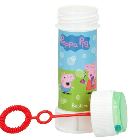 Peppa Pig Bellenblazer 60ml toy with colorful bubbles, measuring 3.7 x 11.5 x 3.7 cm, suitable for outdoor play.