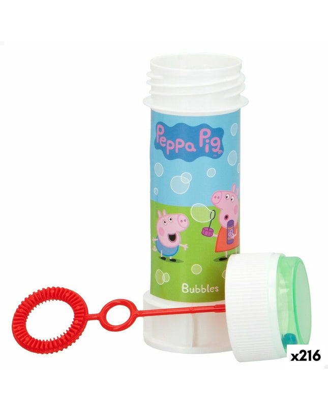 Peppa Pig-themed bubble blaster toy, 60 ml, colorful plastic toy for outdoor play, featuring Peppa Pig branding and vibrant design.