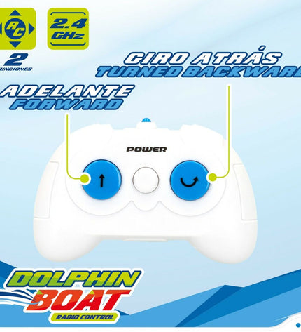 Pair of Colorbaby dolphin remote-controlled boats, colorful toy vessels for kids, suitable for play and water adventures.