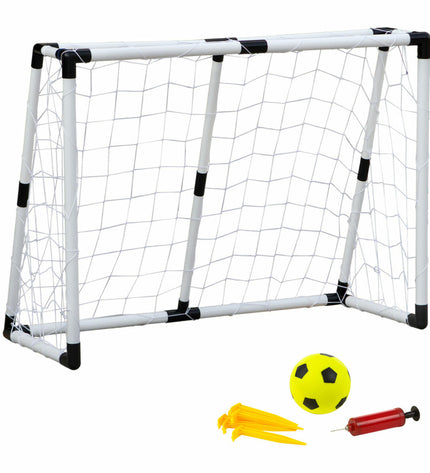 Pair of Colorbaby football goal posts, 131x101x59 cm, suitable for outdoor sports, with white frames and netting.