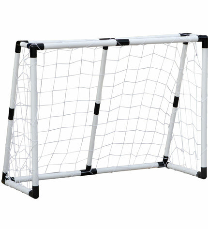 Two Colorbaby soccer goals, 131 x 101 x 59 cm, set up outdoors for soccer practice, made of durable materials.